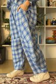 Patrick Plaid Brushed Cotton Barrel Pant Soft Cobalt